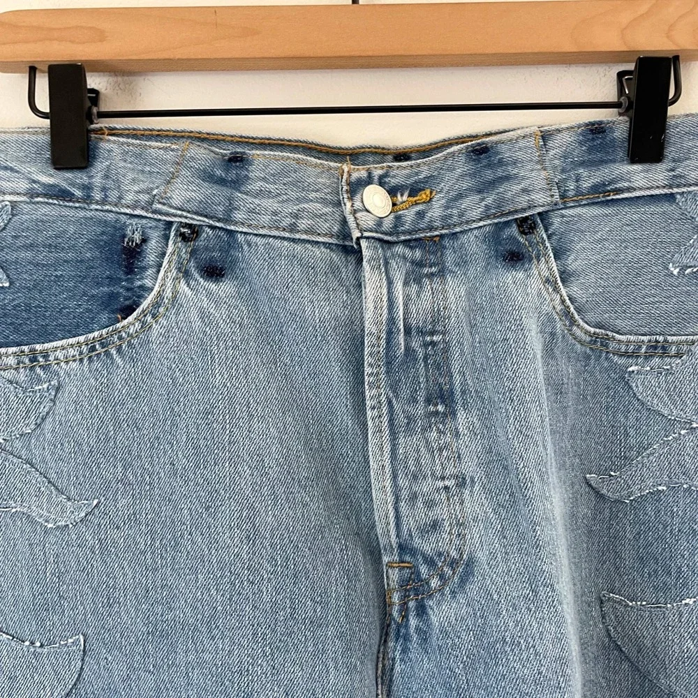 Levis Upcycled Denim Fringe Skirt XL Flame Stitch Western Cowgirl Festival